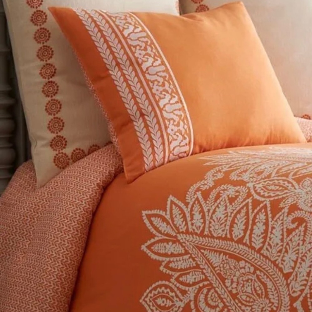 TRINA TURK Catalina  orange embroidered king
pillowsham pair, fall decor